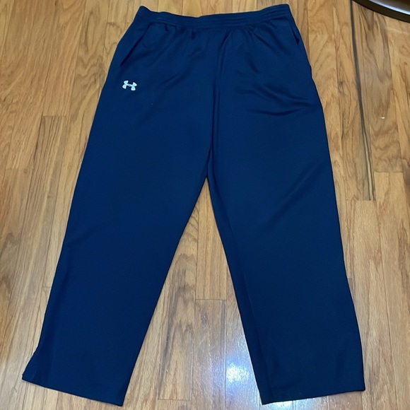 Men’s Under Armor Size XXL Sweatpants Track Pants with Leg Zippers Navy Blue - Picture 2 of 11